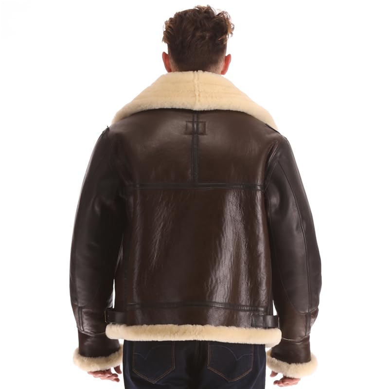 PIECOLOUR B3 bomber leather jacket Australian sheepskin shearing brown leather white wool