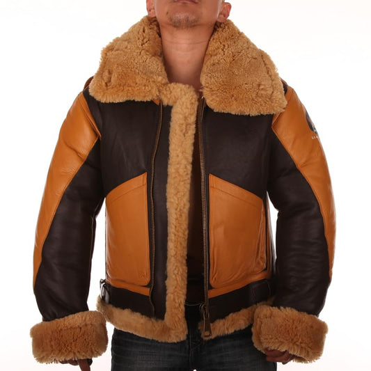 PIECOLOUR B3 bomber leather jacket Australian sheepskin shearing Dark brown leather brown golden wool