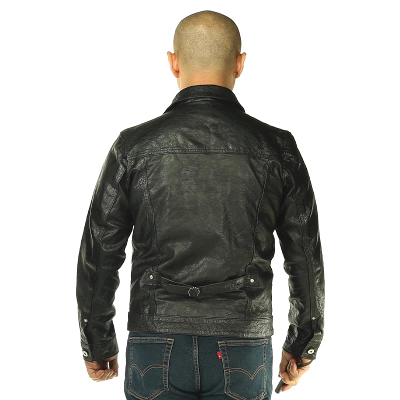 PIECOLOUR Black American leather jacket retro water wash sheepskin