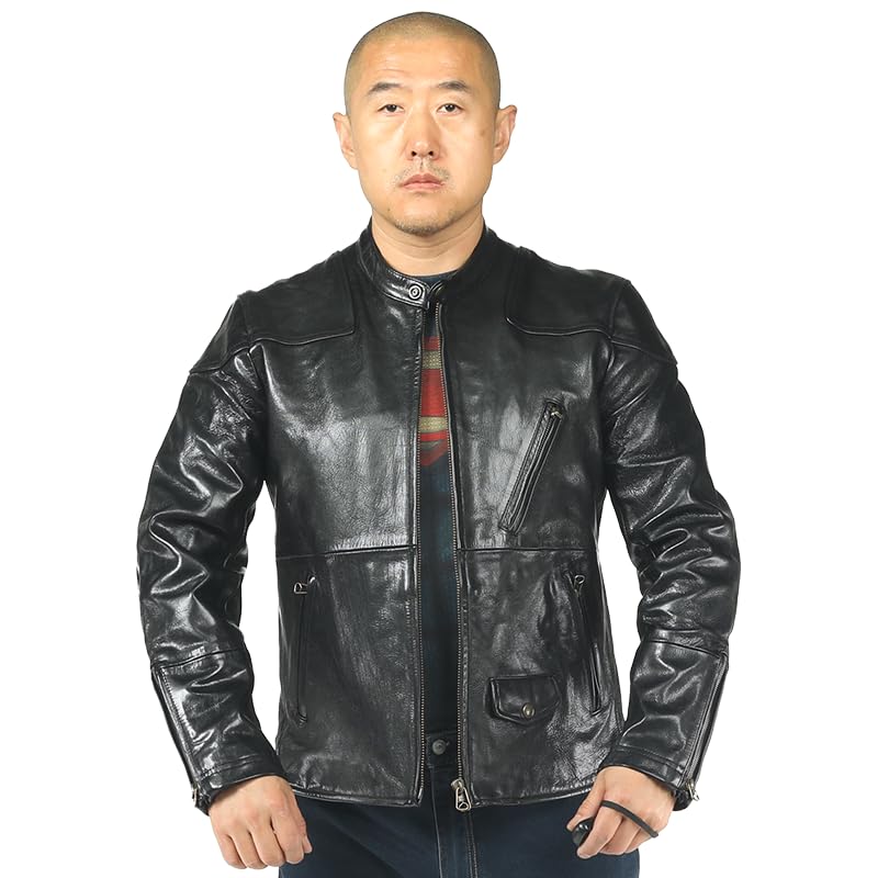 PIECOLOUR Men's black leather jacket