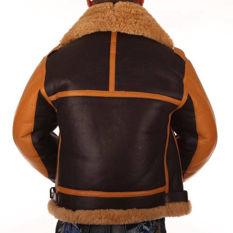 PIECOLOUR B3 bomber leather jacket Australian sheepskin shearing Dark brown leather brown golden wool