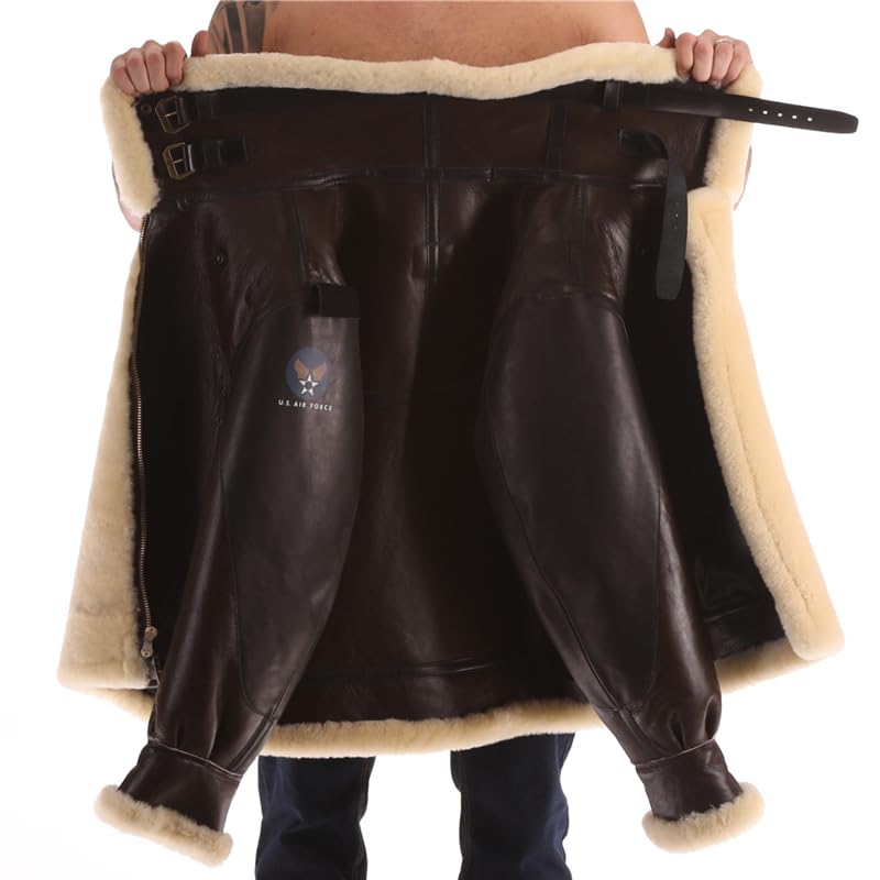 PIECOLOUR B3 bomber leather jacket Australian sheepskin shearing brown leather white wool