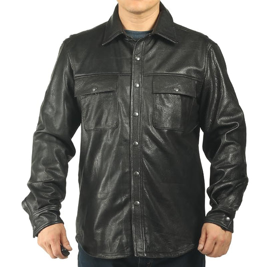 PIECOLOUR Men's black leather jacket