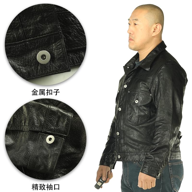 PIECOLOUR Black American leather jacket retro water wash sheepskin