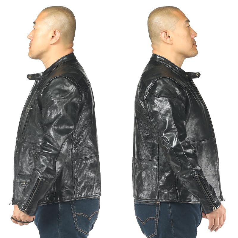 PIECOLOUR Men's black leather jacket