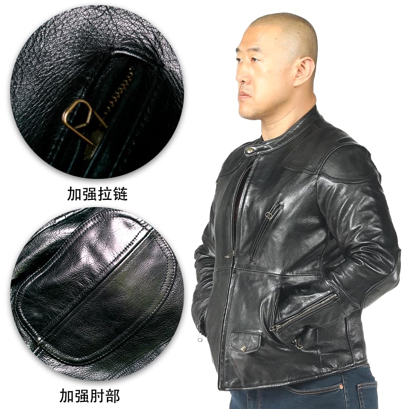 PIECOLOUR Men's black leather jacket