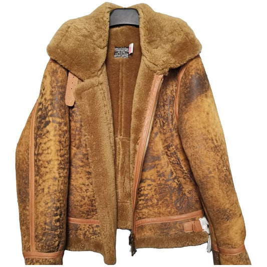 PIECOLOUR B3 bomber leather jacket brown leather golden wool